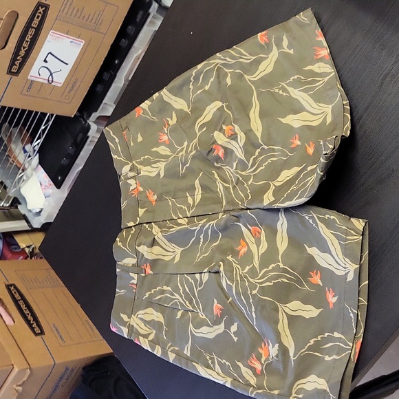 rag & bone Jackson Shorts Olive Green Bird Fauna Pleat Front Pockets Size 28 - Picture 1 of 14